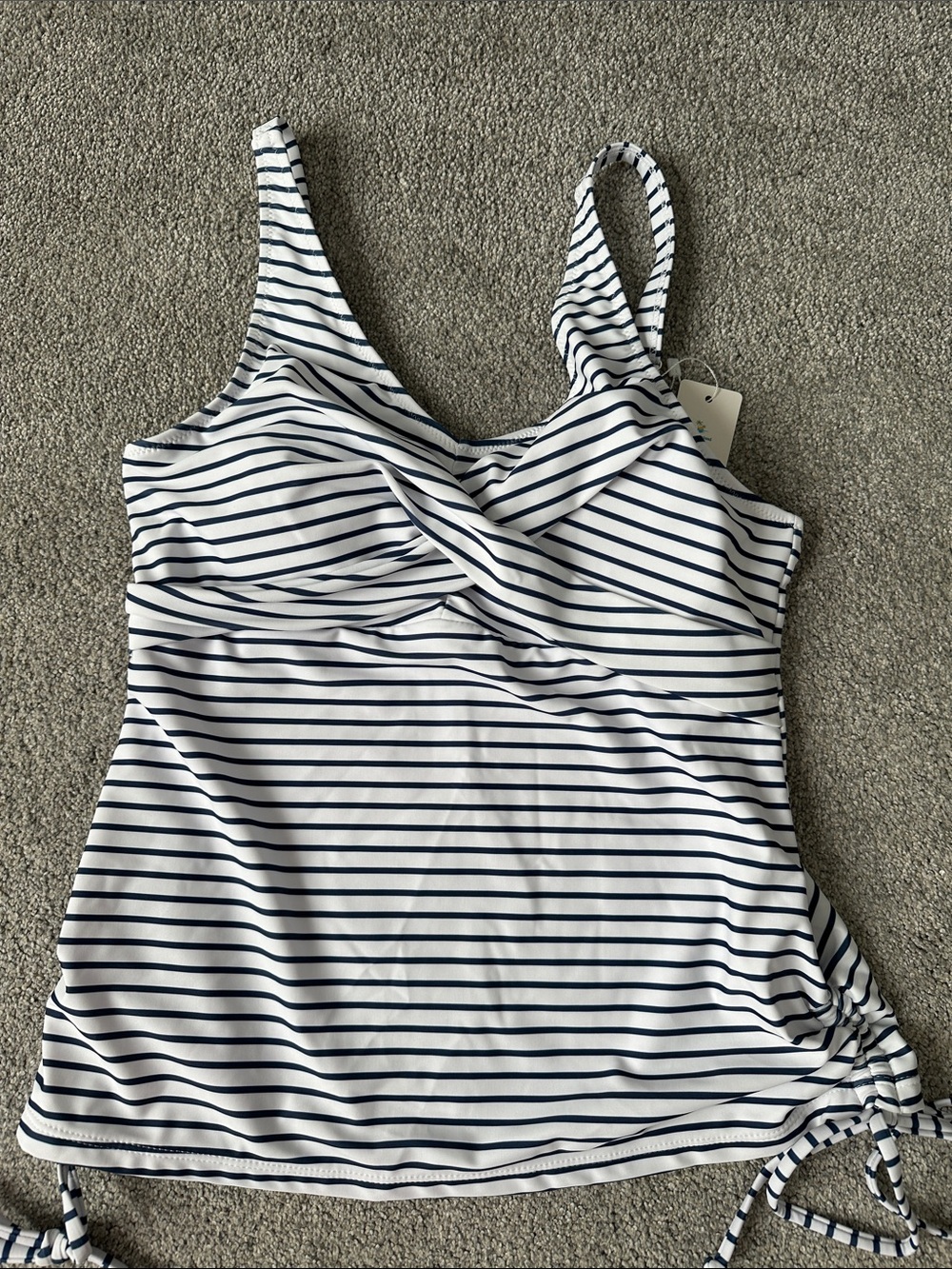 beachsissi Striped Navy and White Women’s padded Tankini Swim Top - Medium